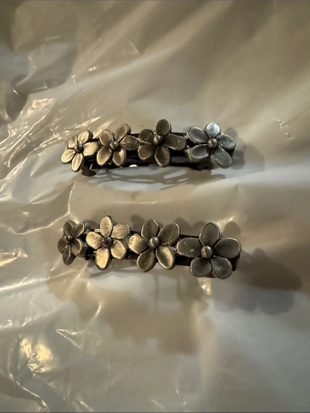 Floral Metal Hair Clips - Silver Flower Barrette Set